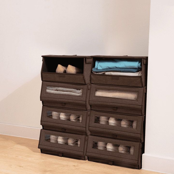 Grey Fabric Stackable Shoes Bin Box Organizer.